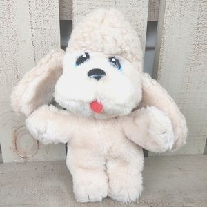 Vintage 1985 Marchon Cream Plush Poodle Puppy 9" Soft Toy Blue Eyes Floppy Ears